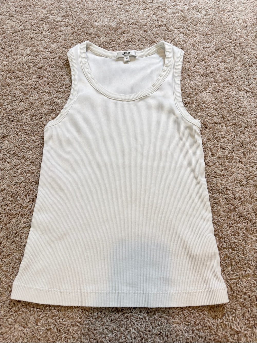 Agolde White Ribbed Tank Top Scoop Neck Sleeveless Size M